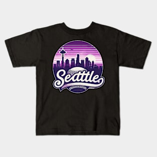 Vintage Purple Seattle City Baseball Kids T-Shirt